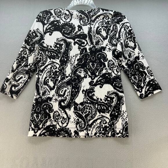 Ralph Lauren Tunic Top Women's Size M Black And White Ikat Pattern 3/4 Sleeve - Picture 7 of 9